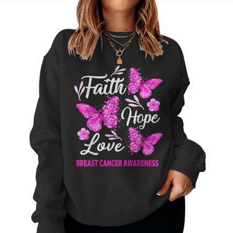 Breast Cancer Awareness Faith Hope Love Butterfly V2 Women Crewneck Graphic Sweatshirt - Thegiftio