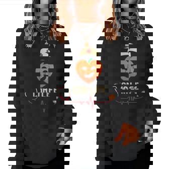 Cna Life Nurse Heartbeat Job Fall Pumpkin Women Crewneck Graphic Sweatshirt - Seseable