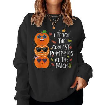Cute I Teach The Coolest Pumpkins In The Patch Teacher Women Crewneck Graphic Sweatshirt - Thegiftio UK