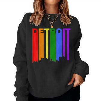 Detroit Michigan Rainbow Skyline Lgbt Gay Pride Women Crewneck Graphic Sweatshirt - Thegiftio UK