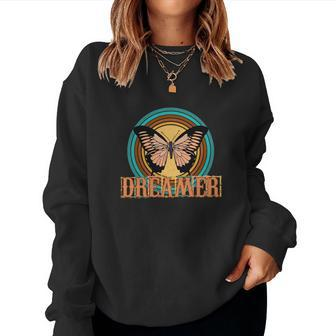 Dreamer Butterfly Retro Boho Design V2 Women Crewneck Graphic Sweatshirt - Seseable