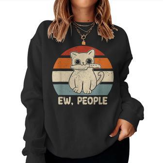 Ew People Cat Knife Meow Kitty Funny Cats Mom And Cat Dad Women Crewneck Graphic Sweatshirt - Thegiftio