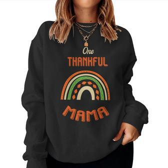 Fall Rainbow One Thankful Mama Gift For Mom Women Crewneck Graphic Sweatshirt - Seseable