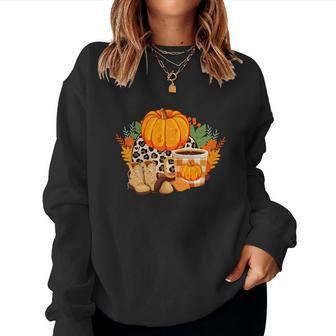 Fall Season Lovers Pumpkin Shoes Sweater Weather Women Crewneck Graphic Sweatshirt - Seseable