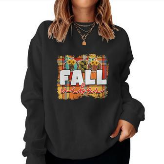 Fall Vibes Caro Plaid Pumpkins Women Crewneck Graphic Sweatshirt - Seseable