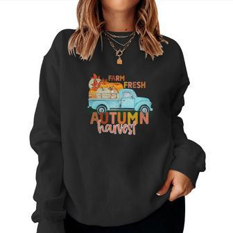Farm Fresh Autumn Harvest Truck Fall Women Crewneck Graphic Sweatshirt - Seseable