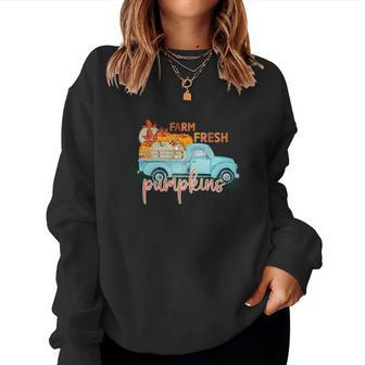 Farm Fresh Pumpkins Fall Season Truck Women Crewneck Graphic Sweatshirt - Seseable