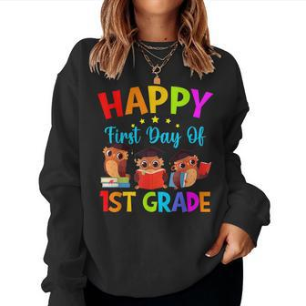First Day Of 1St Grade Teacher Cute Owls First Grade Teacher Women Crewneck Graphic Sweatshirt - Thegiftio UK