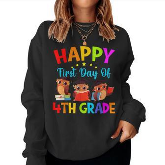 First Day Of 4Th Grade Teacher Owls Fourth Grade Teacher Women Crewneck Graphic Sweatshirt - Thegiftio UK