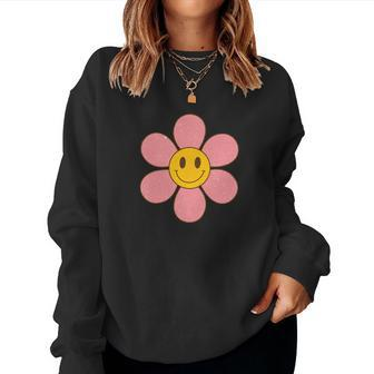 Flower Smiley Positive Retro Vintage V2 Women Crewneck Graphic Sweatshirt - Seseable