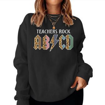 Funny Teacher Abcd Rocks Back To School Teachers Rock Abcd Women Crewneck Graphic Sweatshirt - Thegiftio UK