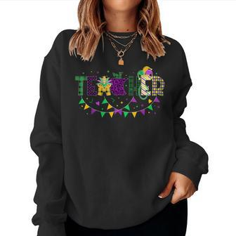 Funny Teacher Mardi Gras Family Matching Outfit Women Crewneck Graphic Sweatshirt - Thegiftio UK