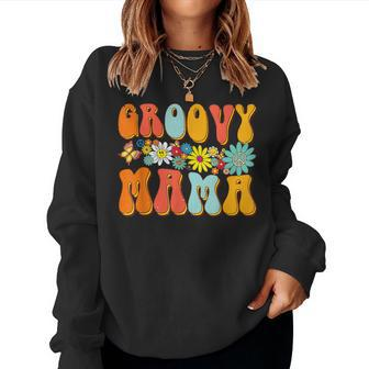 Groovy Mama Retro Matching Family 1St Birthday Party V2 Women Crewneck Graphic Sweatshirt - Thegiftio UK