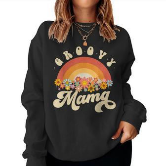 Groovy Mama Retro Rainbow Colorful Flowers Design Mom V2 Women Crewneck Graphic Sweatshirt - Thegiftio UK