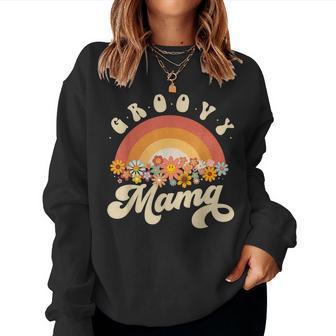 Groovy Mama Retro Rainbow Colorful Flowers Design Mom Women Crewneck Graphic Sweatshirt - Thegiftio UK