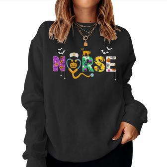 Halloween Nurse For Women Halloween Scrub Tops Nursing V2 Women Crewneck Graphic Sweatshirt - Thegiftio UK
