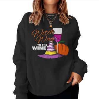 Halloween Witch Way To The Wine I Witch Lover I Women Crewneck Graphic Sweatshirt - Thegiftio UK