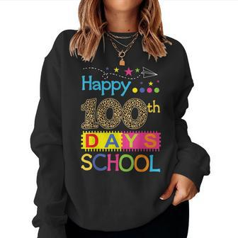 Happy 100Th Day Of School Teacher 100 Days Smarter Rainbow Women Crewneck Graphic Sweatshirt - Thegiftio UK