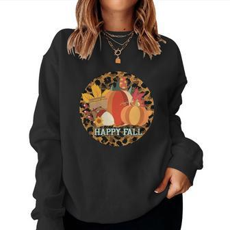 Happy Fall Circle Pumpkins Women Crewneck Graphic Sweatshirt - Seseable