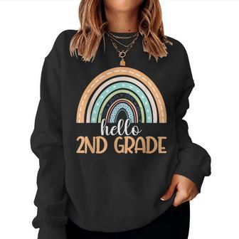 Hello Second Grade Rainbow Back To School 2Nd Grade Teacher Women Crewneck Graphic Sweatshirt - Thegiftio UK