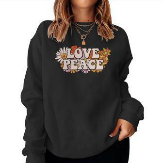 Hippie Flower Colorful Love Peace Design Women Crewneck Graphic Sweatshirt - Seseable