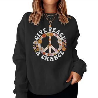 Hippie Give Peace A Chance Peace Symbol Women Crewneck Graphic Sweatshirt - Seseable