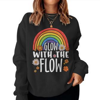 Hippie Glow With The Flow Rainbow Custom Women Crewneck Graphic Sweatshirt - Seseable