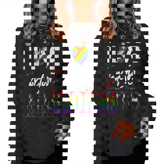 I Love My Two Moms Lgbt Pride Gay Lesbian Mothers Day Women Crewneck Graphic Sweatshirt - Thegiftio