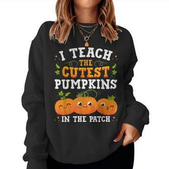 I Teach The Cutest Pumpkins In The Patch Teacher Autumn Fall Women Crewneck Graphic Sweatshirt - Thegiftio UK