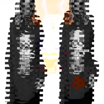 Kawaii Cute Anime Panda Otaku Japanese Bubble Boba Tea Gifts Women Crewneck Graphic Sweatshirt - Thegiftio