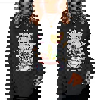 Kawaii Ramen Cat Japanese Anime Apparel Cute Noodle Women Women Crewneck Graphic Sweatshirt - Thegiftio