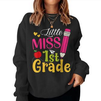 Little Miss 1St Grade Cute Back To School Hello First Grade Women Crewneck Graphic Sweatshirt - Thegiftio UK