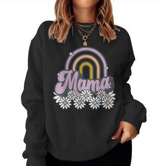 Mama Retro Rainbow Daisy Mothers Day Matching Mini Women Crewneck Graphic Sweatshirt - Thegiftio UK