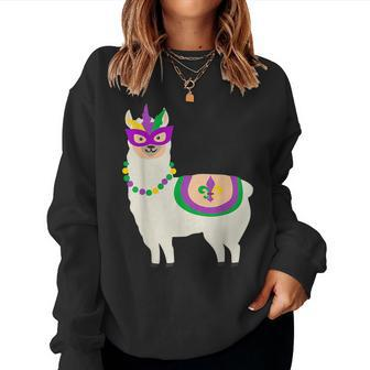 Mardi Gras Llama Funny Carnival Fat-Tuesday Party Women Crewneck Graphic Sweatshirt - Thegiftio UK