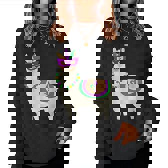 Mardi Gras Llama Funny Carnival Fat-Tuesday Party Women Crewneck Graphic Sweatshirt - Thegiftio