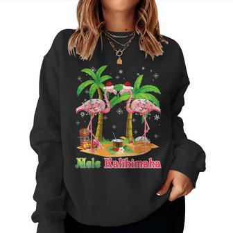 Mele Kalikimaka Flamingo On Beach Christmas Merry In July Women Crewneck Graphic Sweatshirt - Thegiftio UK