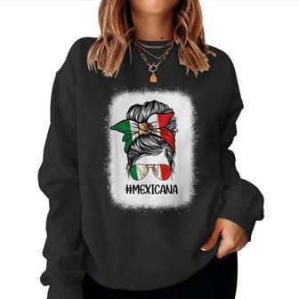 Mexican Flag Mom Bun Latin Mexico Hispanic Heritage Month Women Crewneck Graphic Sweatshirt - Thegiftio UK