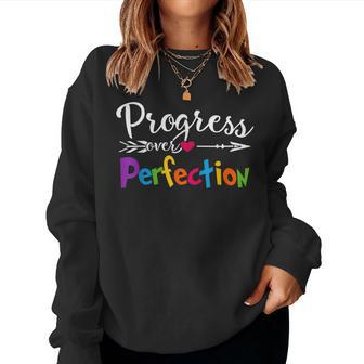 Motivational Progress Over Perfection Back To School Teacher V3 Women Crewneck Graphic Sweatshirt - Thegiftio UK