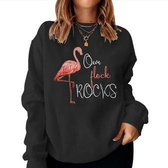 Our Flock Rocks Flamingo Mothers Day Mothers Women Girls Women Crewneck Graphic Sweatshirt - Thegiftio UK