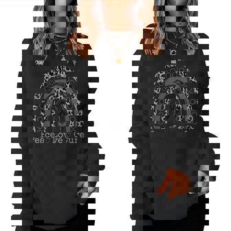 Peace Love Cure Melanoma Cancer Awareness Leopard Rainbow Women Crewneck Graphic Sweatshirt - Thegiftio