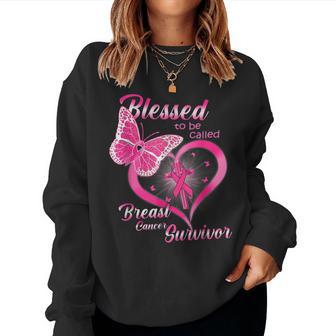 Pink Butterfly Blessed To Be Called Breast Cancer Survivor Women Crewneck Graphic Sweatshirt - Thegiftio