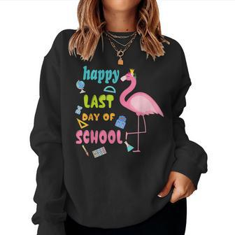 Pink Flamingo Happy Last Day Of School Student Teacher Women Crewneck Graphic Sweatshirt - Thegiftio UK