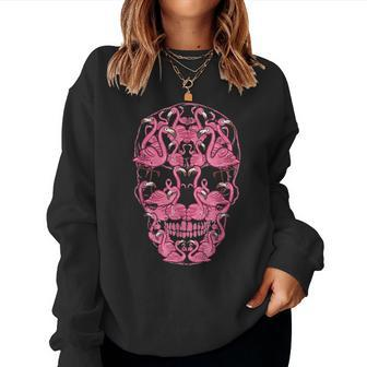 Pink Flamingo Skull Breast Cancer Awareness Halloween Women Women Crewneck Graphic Sweatshirt - Thegiftio UK
