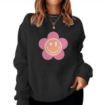 Pink Smile Flower Retro Vintage Design V2 Women Crewneck Graphic Sweatshirt - Seseable