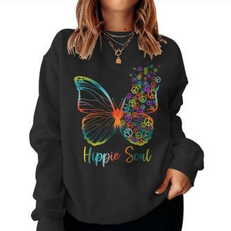 Pretty Hippie Soul Butterfly With Peace Signs Hippie V2 Women Crewneck Graphic Sweatshirt - Thegiftio UK