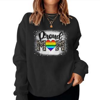 Proud Mom Heart Leopard Lgbt Gay Pride Support Lgbtq Parade Women Crewneck Graphic Sweatshirt - Thegiftio UK
