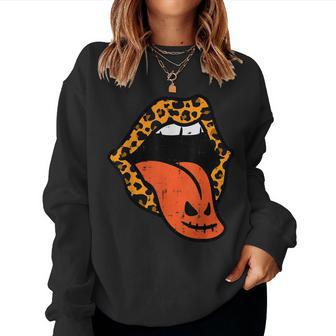 Pumpkin Leopard Lips Adult Halloween Costume For Women Women Crewneck Graphic Sweatshirt - Thegiftio UK
