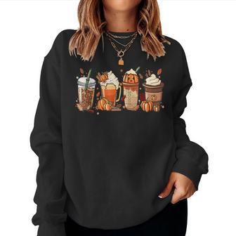 Pumpkin Spice Coffee Latte Fall Autumn Season Hello Fall V2 Women Crewneck Graphic Sweatshirt - Thegiftio UK