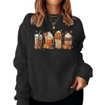 Pumpkin Spice Coffee Latte Fall Autumn Season Hello Fall  Women Crewneck Graphic Sweatshirt