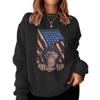Retro American Flag Monkey Dad Mom Monkey Lover 4Th Of July Women Crewneck Graphic Sweatshirt - Thegiftio